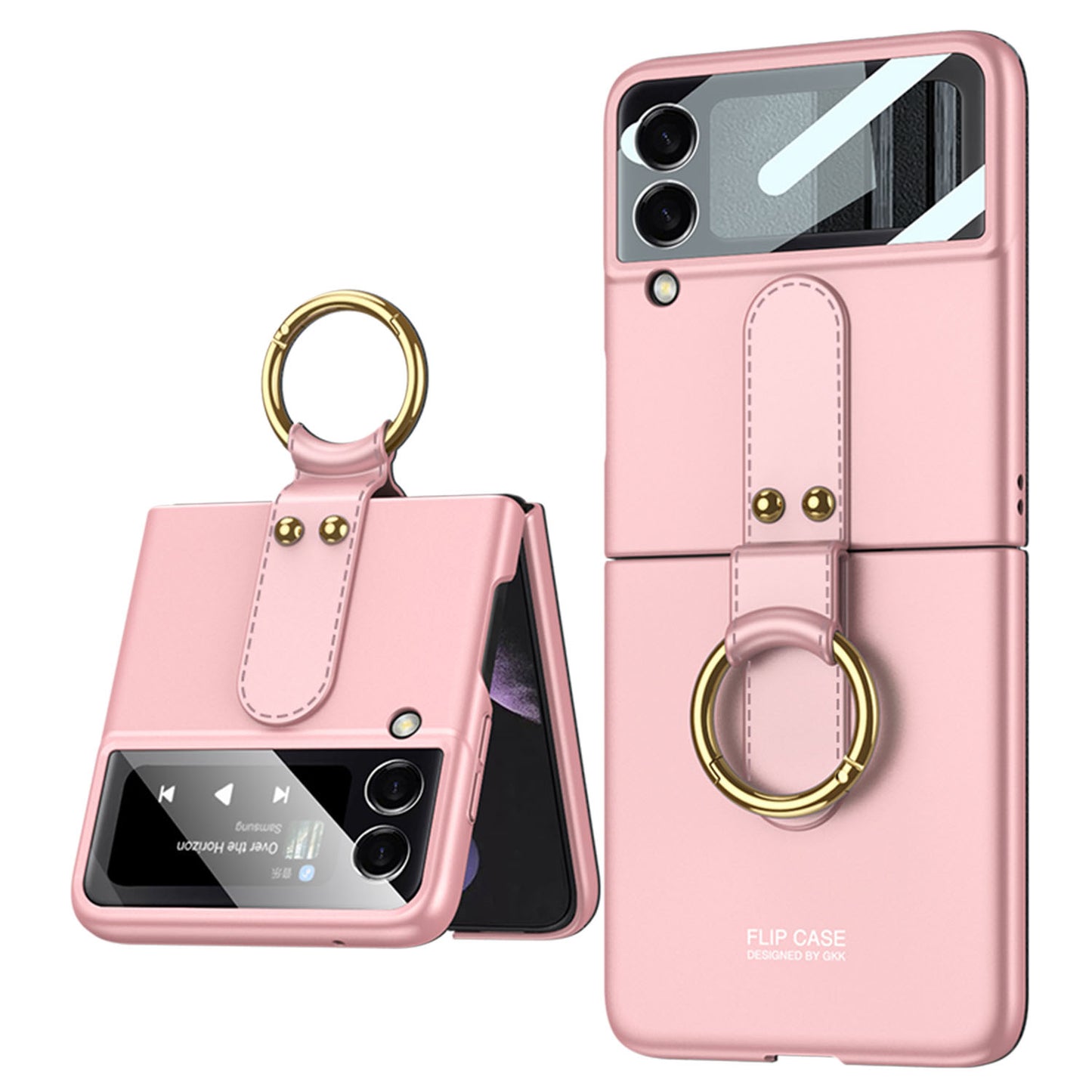 Premium Matte Ring Holder Phone Case With Back Screen Protector For Samsung Galaxy Z Flip5 Flip4 Flip3 - mycasety2023 Mycasety