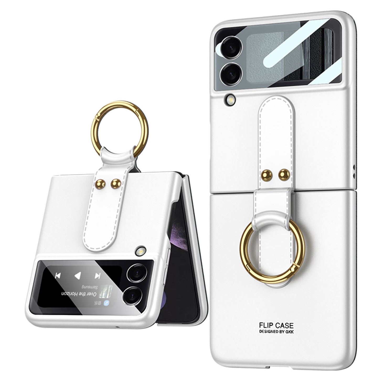 Premium Matte Ring Holder Phone Case With Back Screen Protector For Samsung Galaxy Z Flip5 Flip4 Flip3 - mycasety2023 Mycasety