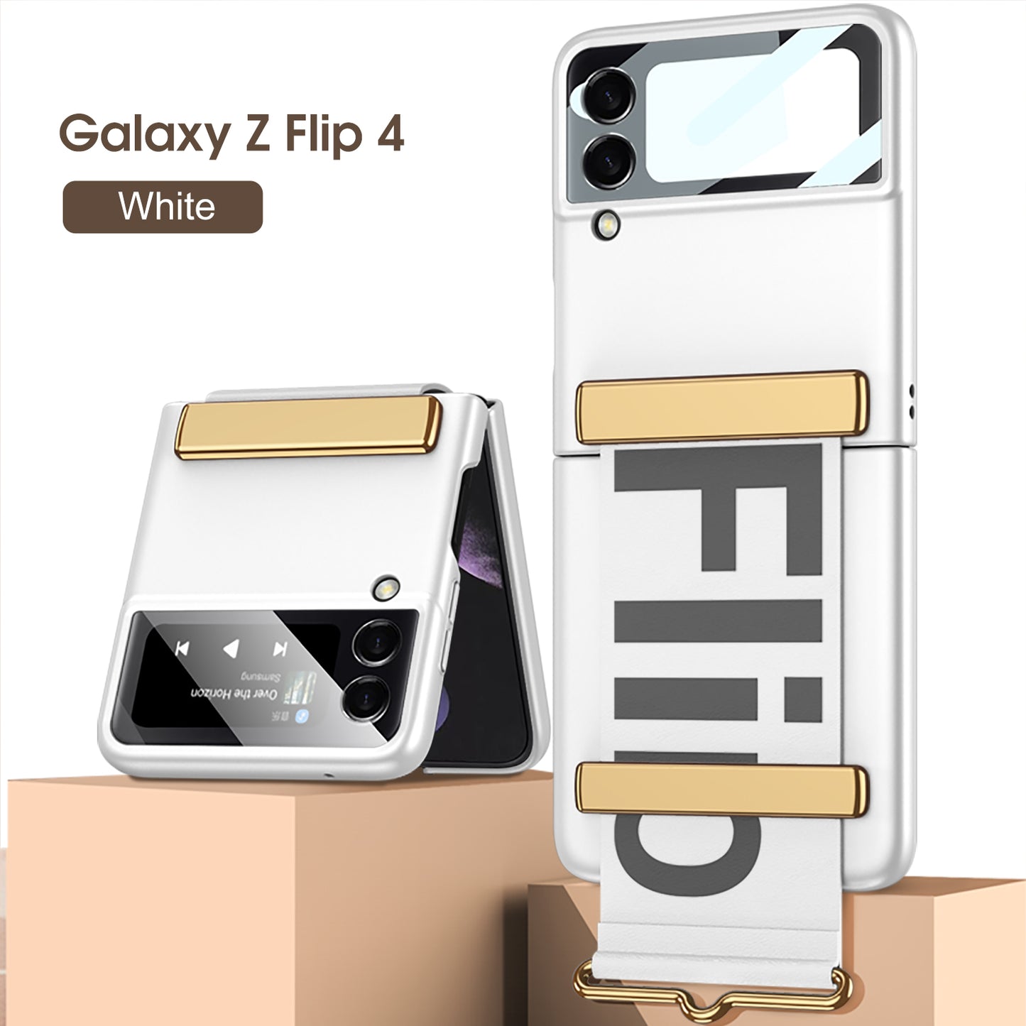 Luxury Anti-fall Strap Phone Case With Front Protection Film For Samsung Galaxy Z Flip5 Flip4 Flip3 - Mycasety Mycasety