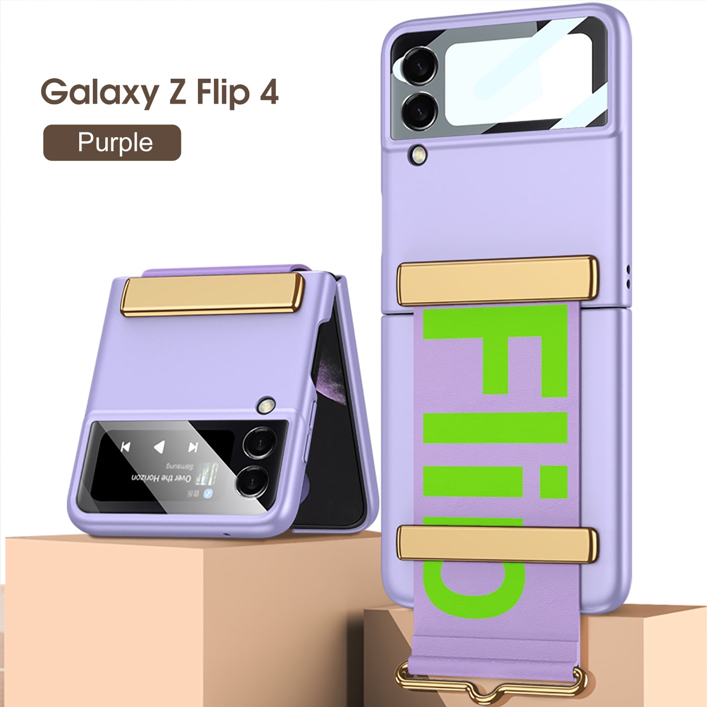 Luxury Anti-fall Strap Phone Case With Front Protection Film For Samsung Galaxy Z Flip5 Flip4 Flip3 - Mycasety Mycasety