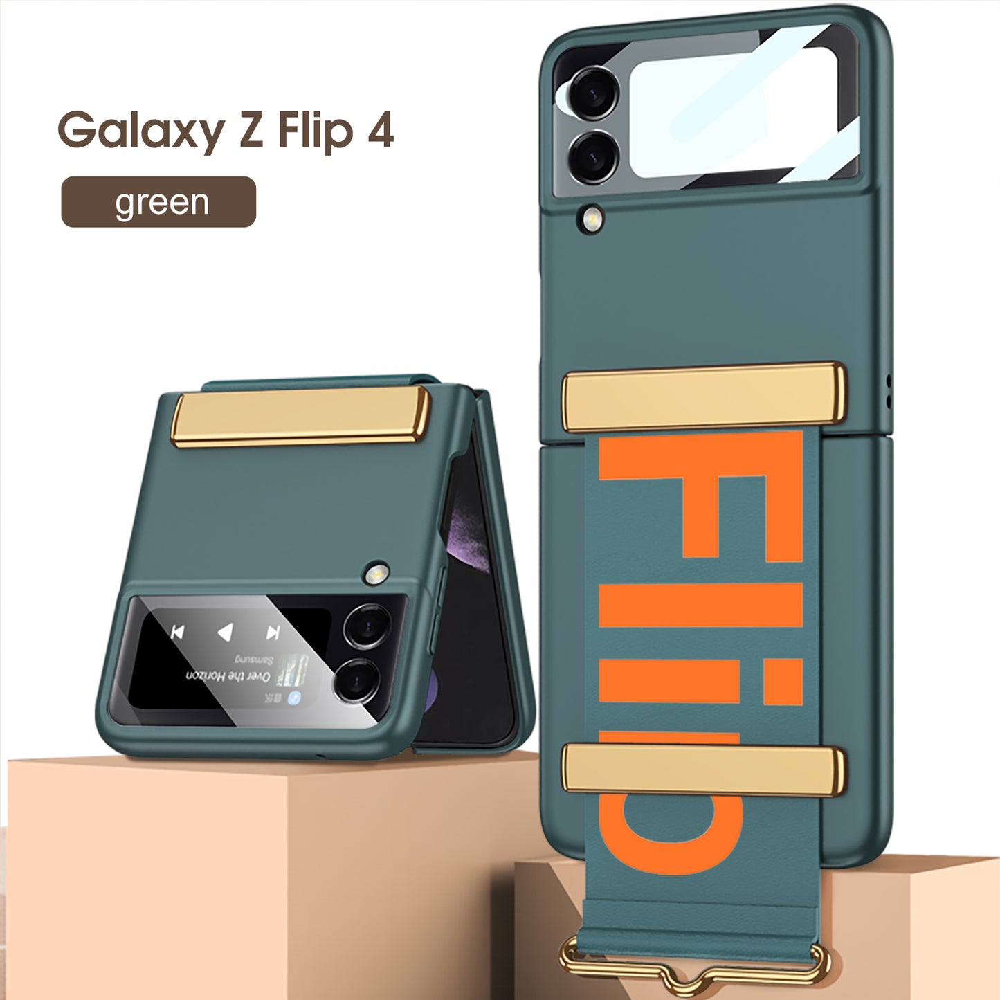 Luxury Anti-fall Strap Phone Case With Front Protection Film For Samsung Galaxy Z Flip5 Flip4 Flip3 - Mycasety Mycasety