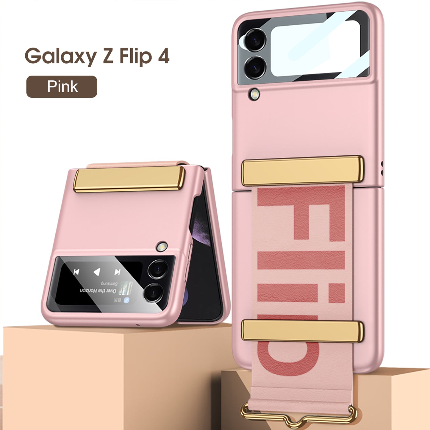Luxury Anti-fall Strap Phone Case With Front Protection Film For Samsung Galaxy Z Flip5 Flip4 Flip3 - Mycasety Mycasety