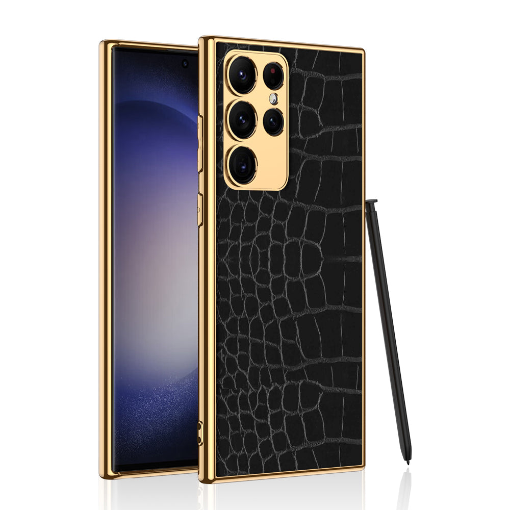 Luxury Leather Electroplated Protective Phone Case For Galaxy S24 S23 Ultra Plus