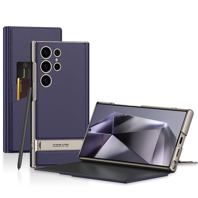 Leather Electroplated Protective Cover With Invisible Holder For Samsung Galaxy S24 S23 Ultra - Mycasety Mycasety