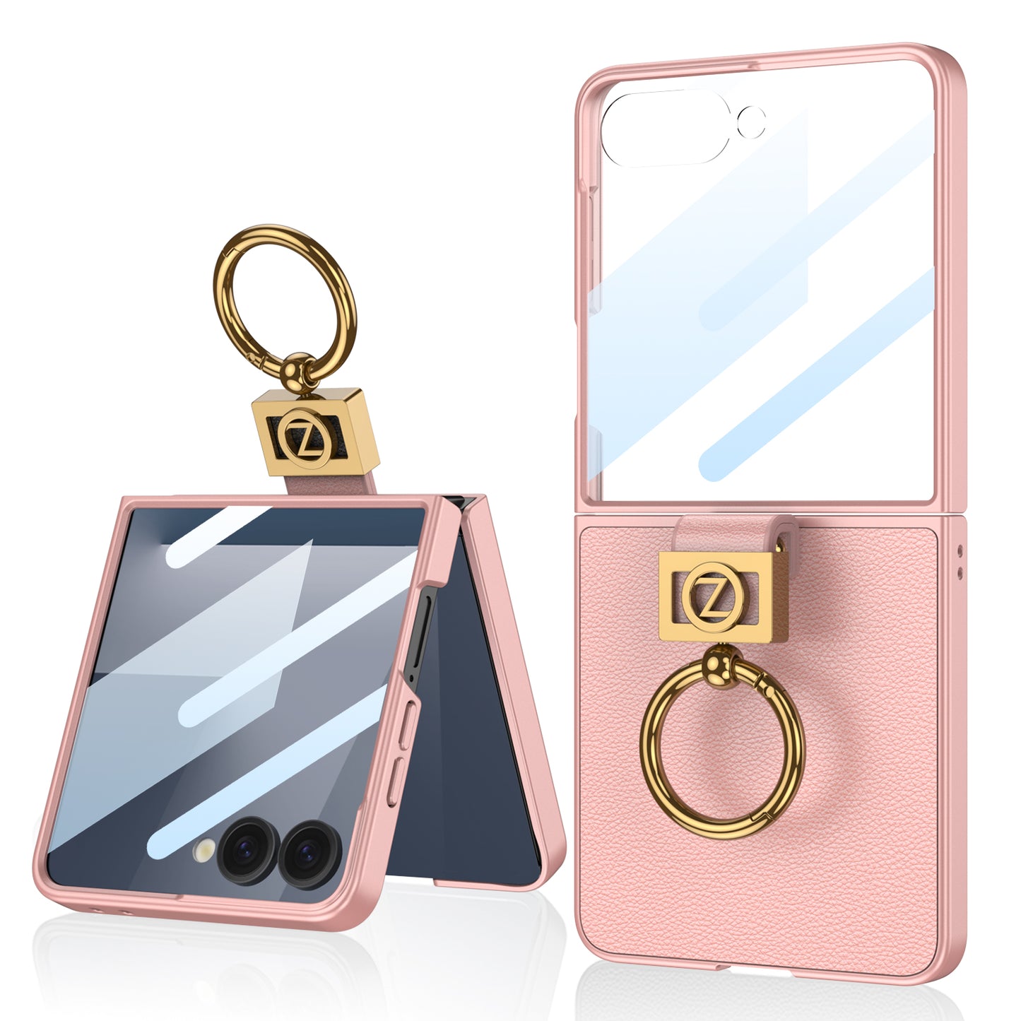Luxury Leather Z Ring Holder Phone Case With Back Screen Protector For Galaxy Z Flip 7