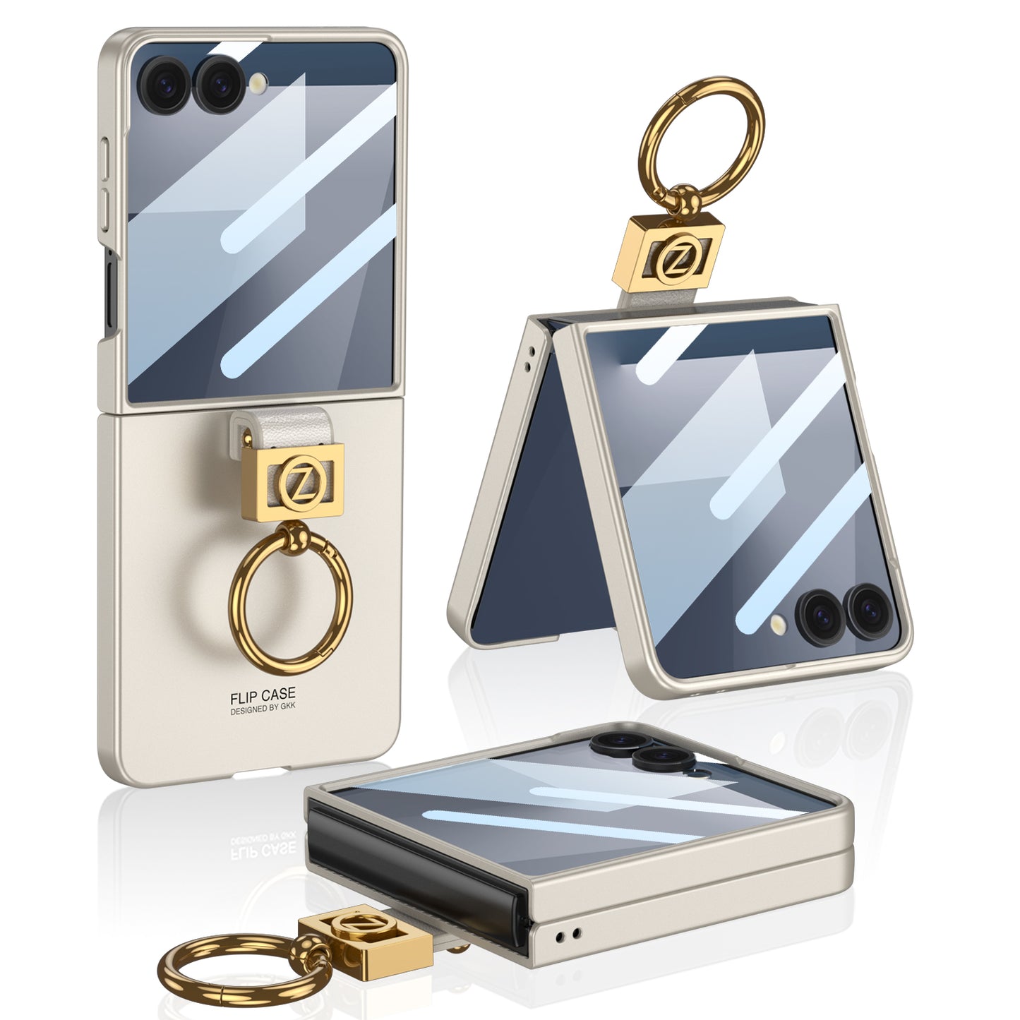 Luxury Z Ring Holder Phone Case With Back Screen Protector For Galaxy Z Flip 7