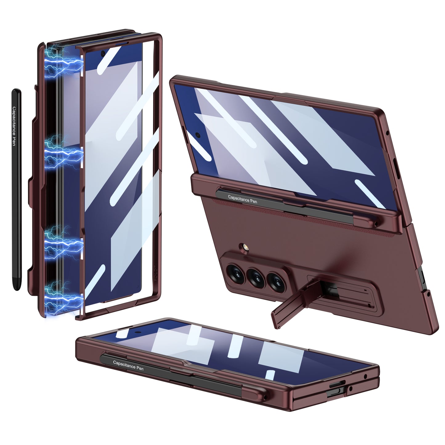 Magnetic Hinge Pen Slot Hidden Bracket All-included Case With Back Screen Protector For Galaxy Z Fold 7/6/5/4/3