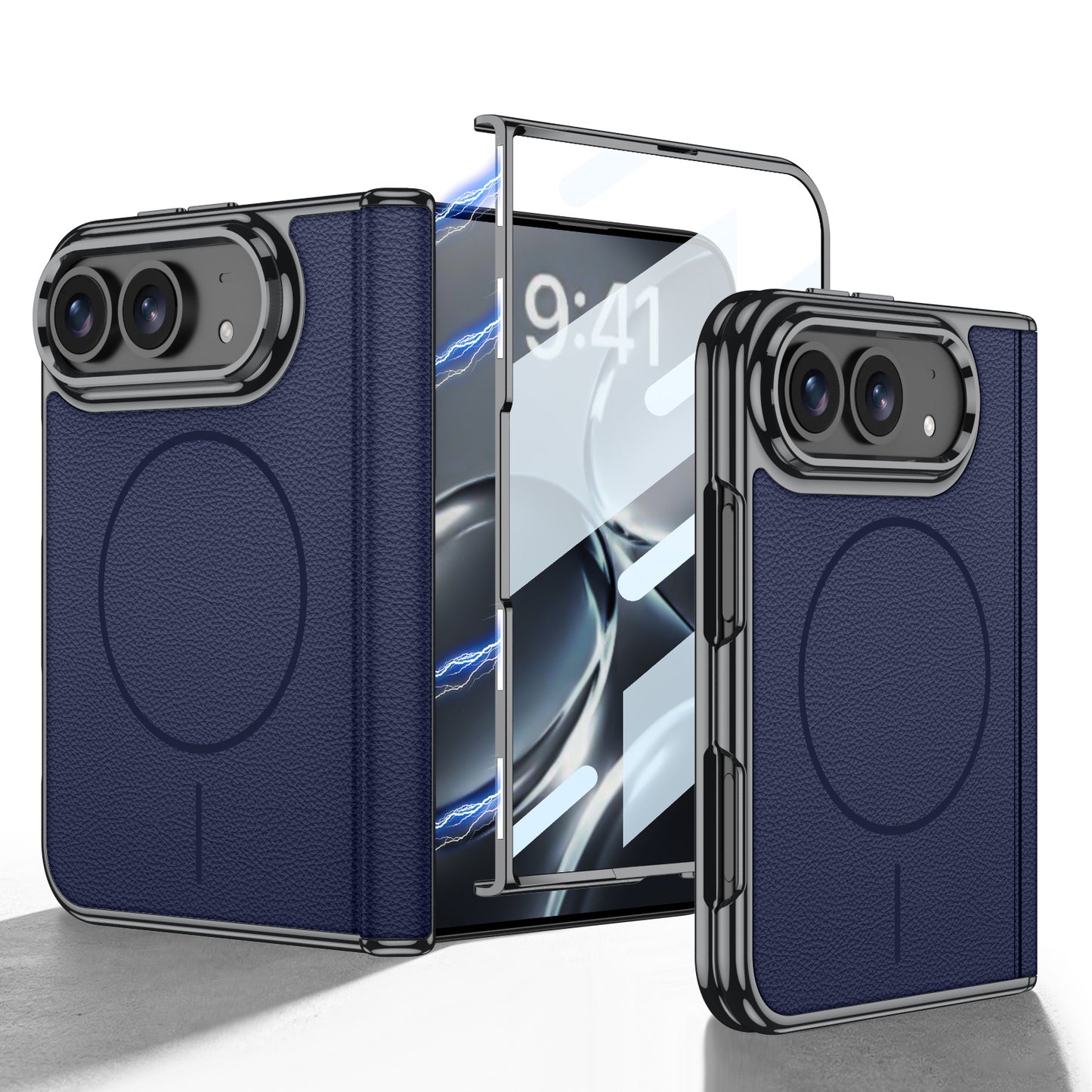 iPhone Ultra - Golden Plating Leather Cover Built-in Tempered Glass Screen & Magnetic Coil
