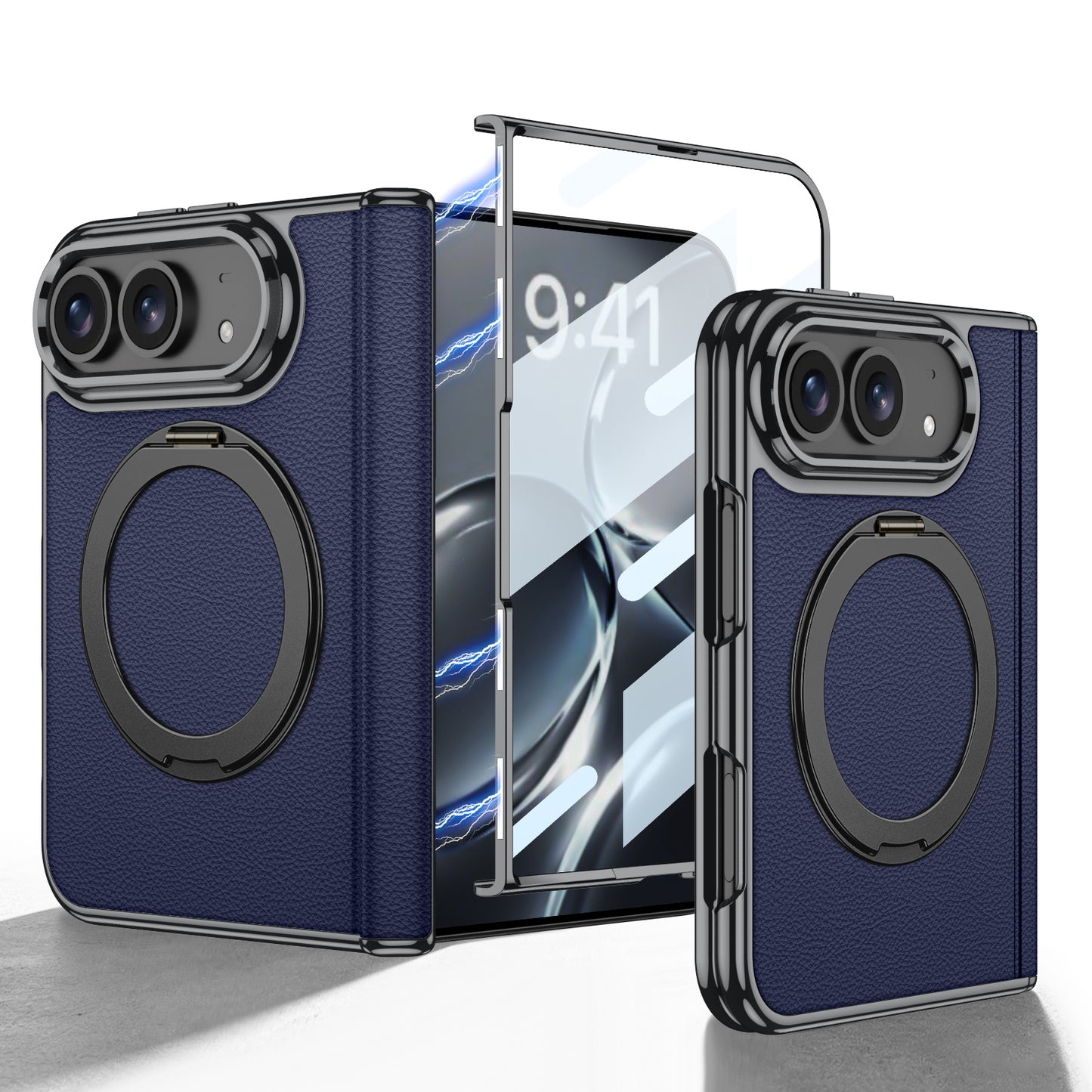 iPhone Ultra - Golden Plating Leather Cover Built-in Tempered Glass Screen & Magnetic Bracket