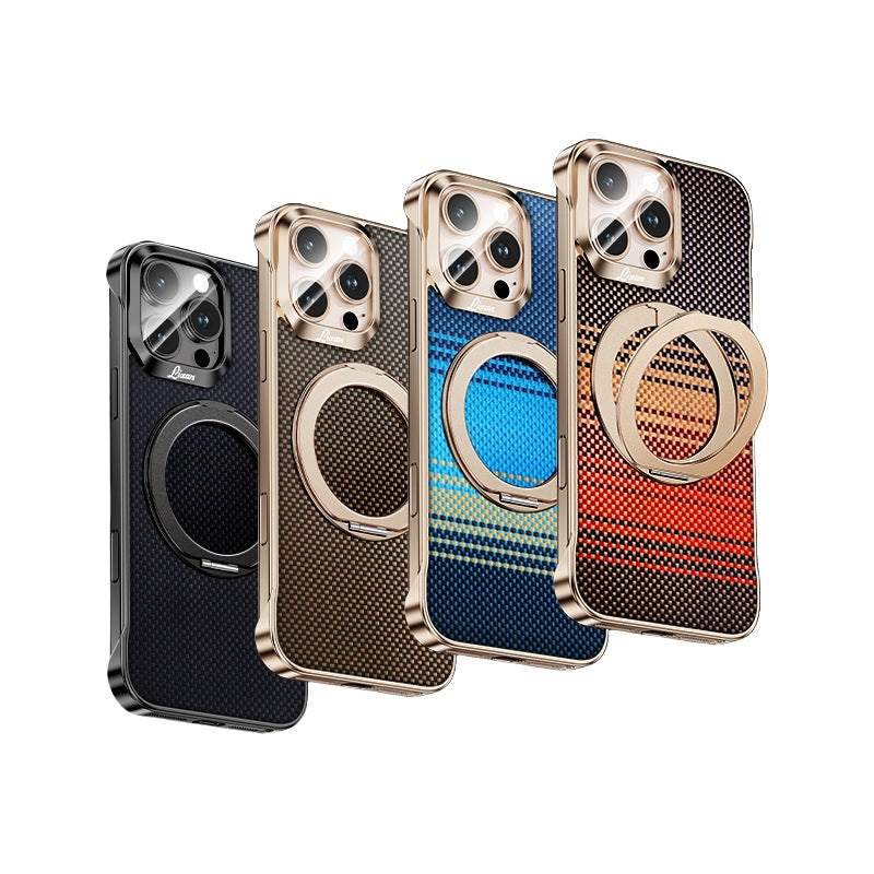 Carbon Fiber Phone Case With Magnetic Bracket For iPhone