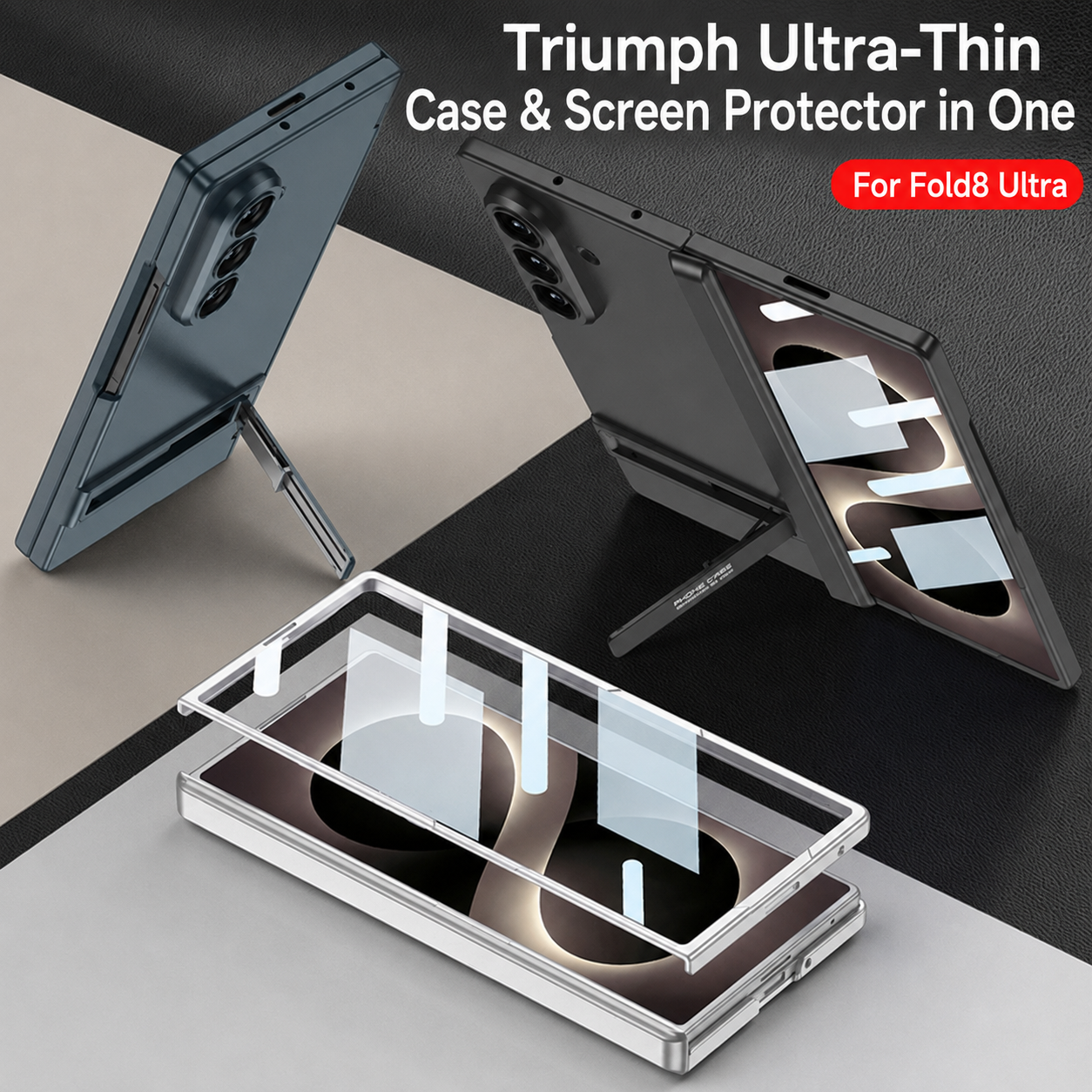 Business-style Bracket Magnetic Hinge Phone Case With Back Screen Film For Galaxy Z Fold 7/8 Ultra Wide