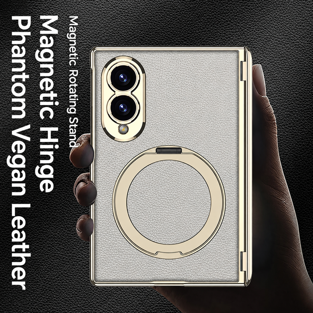 Luxurious Leather Golden Plating Phone Case with Built-In Tempered Glass & Magnetic Bracket For Galaxy Z Fold 8/7 Wide Ultra