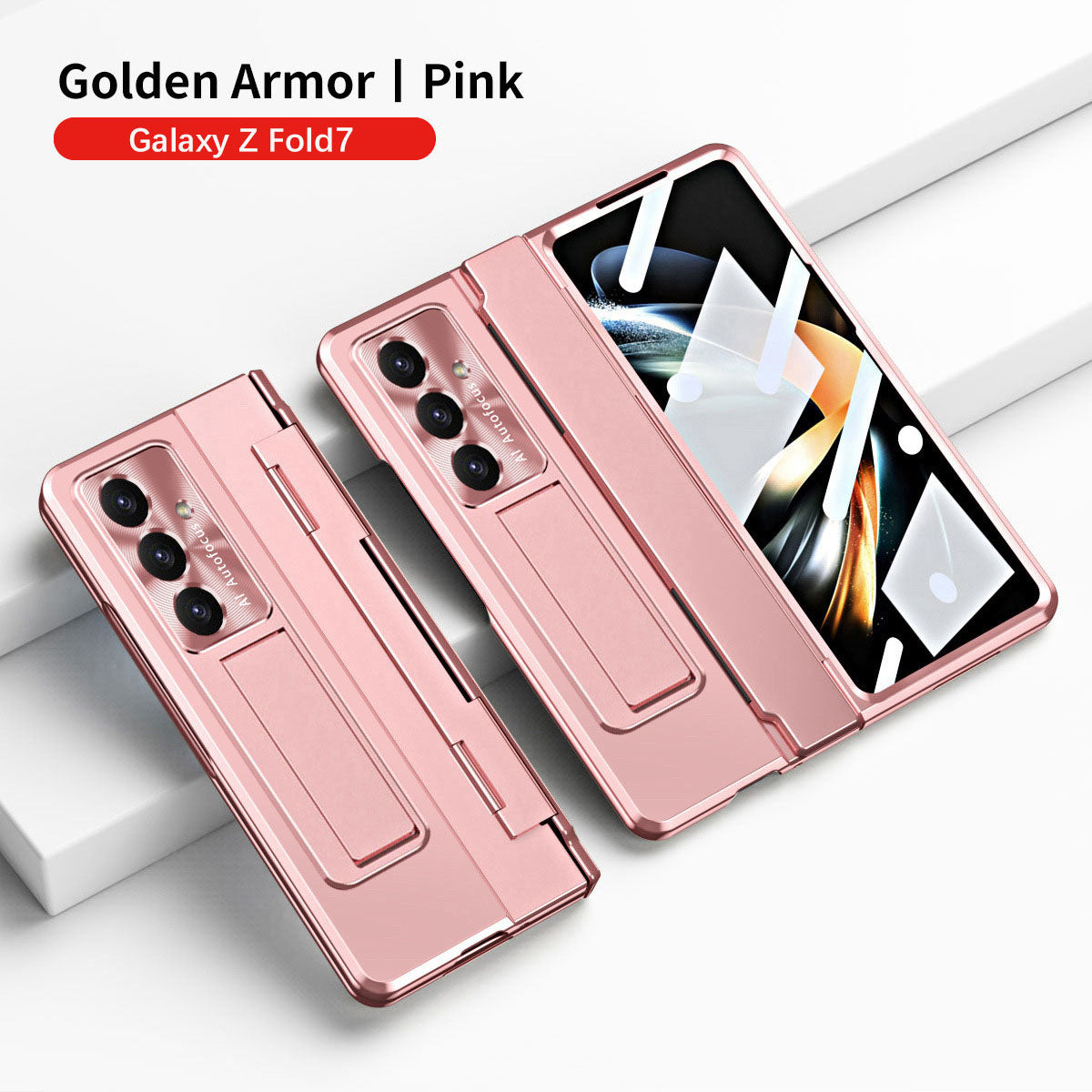 Golden Armor Hinge Magnetic Bracket Protective Phone Case With Front Protection Film For Galaxy Z Fold 7/6/5/4/3