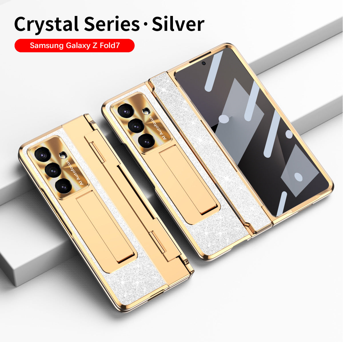 Luxury Crystal Gold Electroplated Shockproof Phone Case With Screen Protector For Galaxy Z Fold 7/6/5/4/3