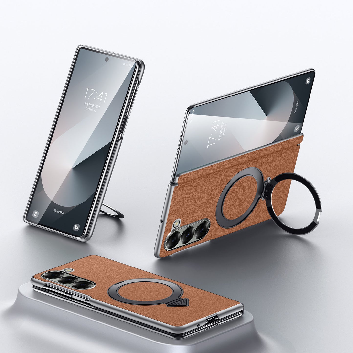 Luxurious Leather Phone Case With Magnetic Bracket For Galaxy Z Fold 7/6/5