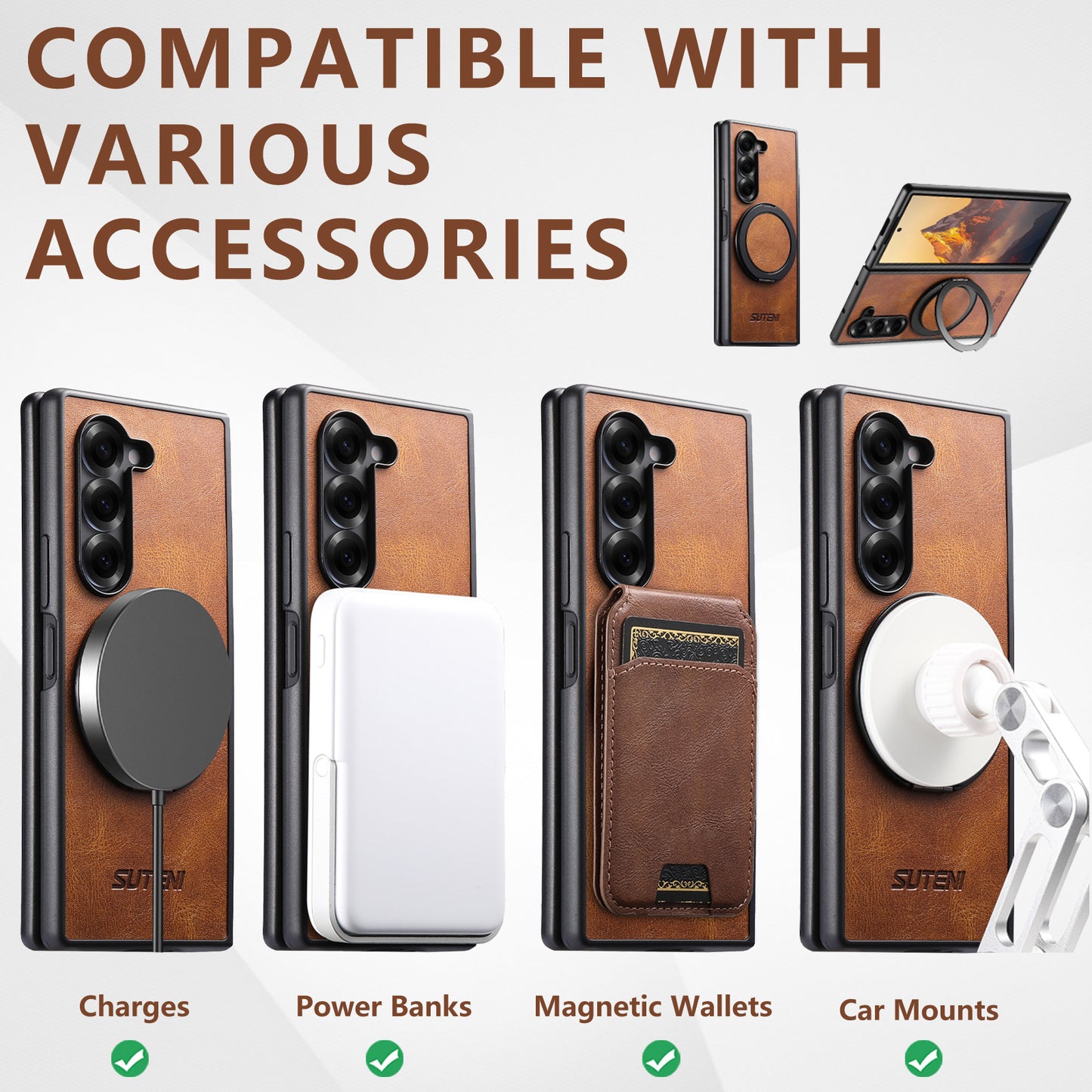 Leather Phone Case With Magnetic Bracket For Galaxy Z Fold 7/6/5
