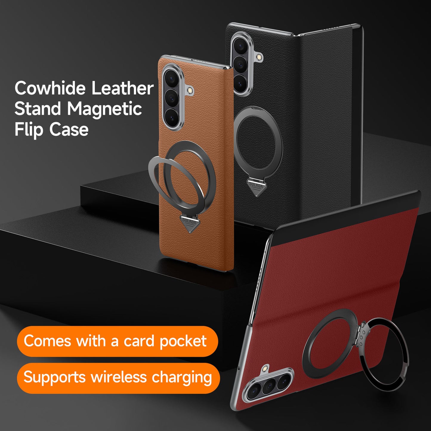 Luxurious Leather Cover With Magnetic Bracket & Card Holder For Galaxy Z Fold 7