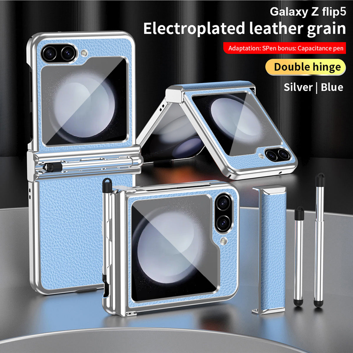 Luxury Leather Case For Samsung Galaxy Z Flip3/4/5 With Double Hinge + Retractable Stylus - Mycasety Mycasety