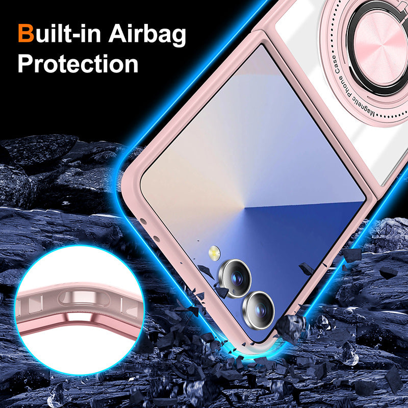 Clear Anti-fall Phone Case With Magnetic Ring Holder For Galaxy Z Flip Series