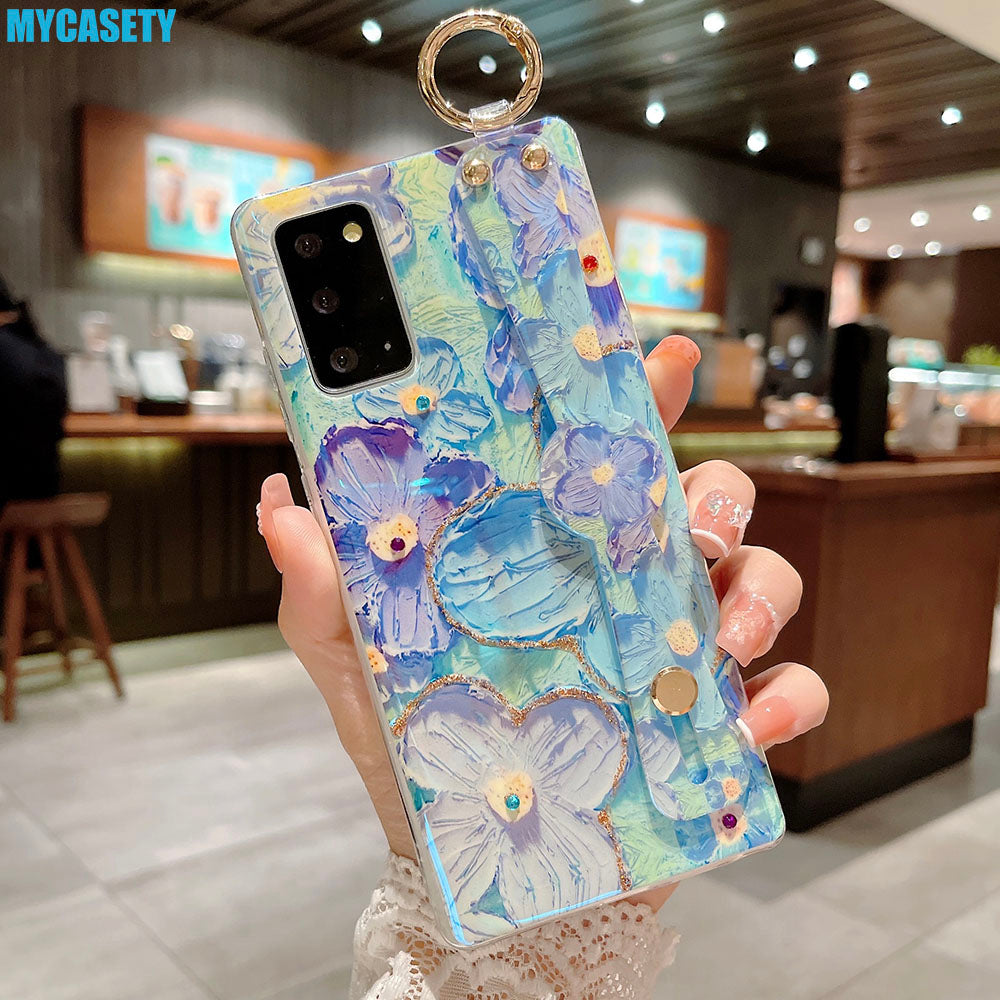 Oil Painting Flower Samsung Phone Case With Wristband & Lanyard - Mycasety Mycasety