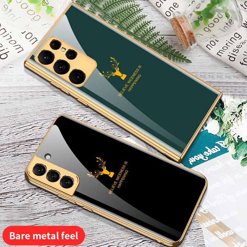 Deer Totem Electroplated Stained Glass Phone Case For Samsung - Mycasety Mycasety