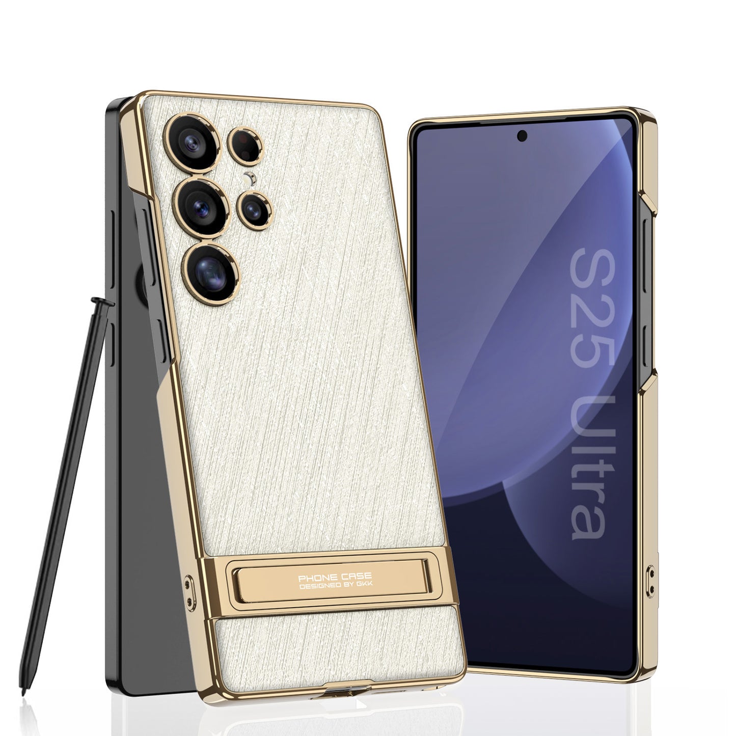 Electroplated Leather Shockproof Phone Case With Bracket For Galaxy S25 S24 S23 Ultra