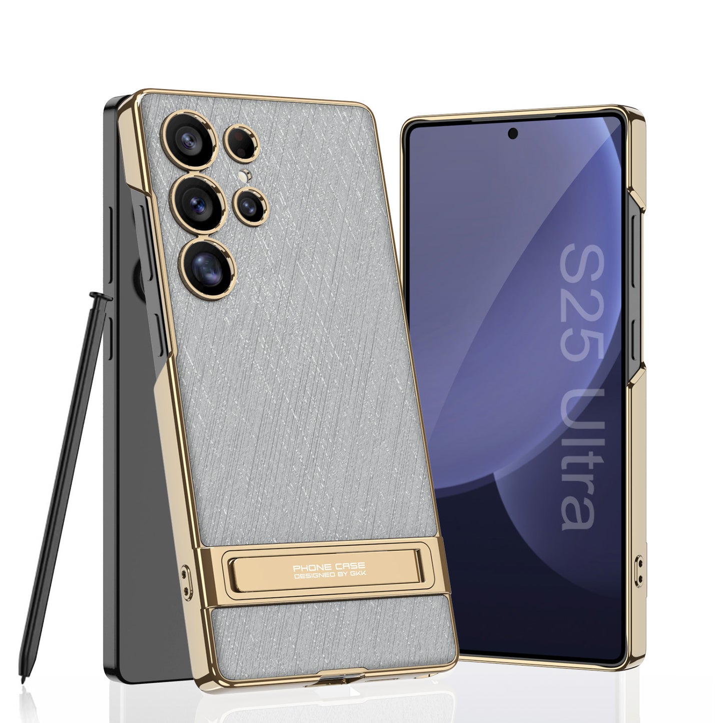 Electroplated Leather Shockproof Phone Case With Bracket For Galaxy S25 S24 S23 Ultra