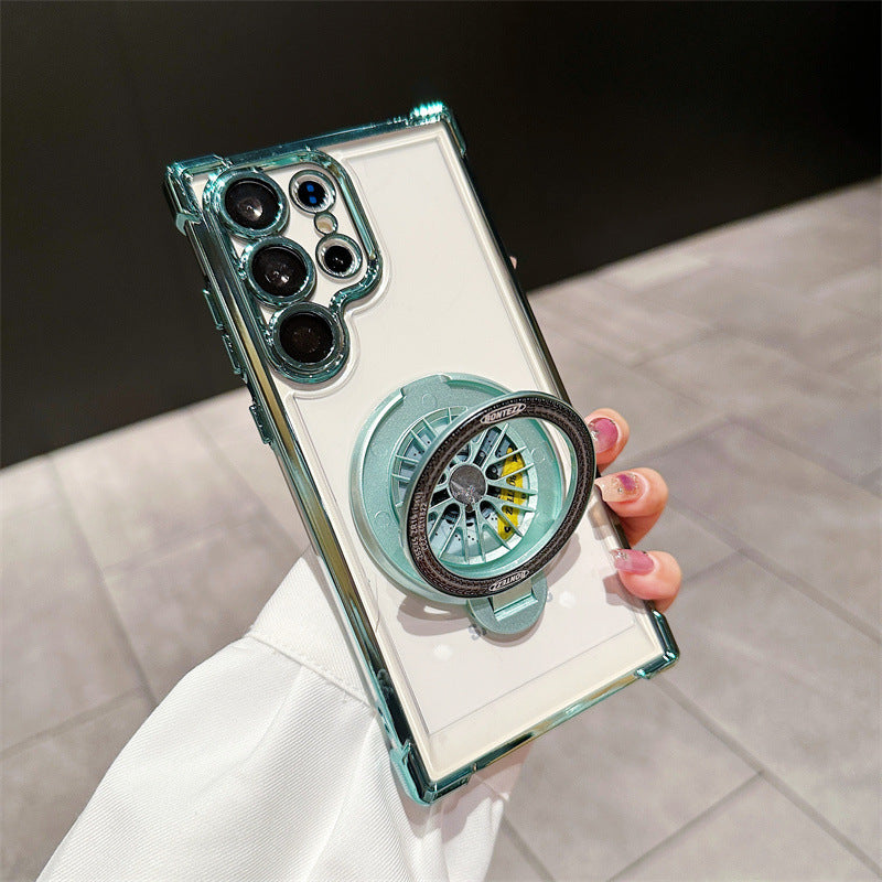 Galaxy Electroplated Four-corner Anti-fall Rotating Gyroscope Phone Case With Magnetic Bracket