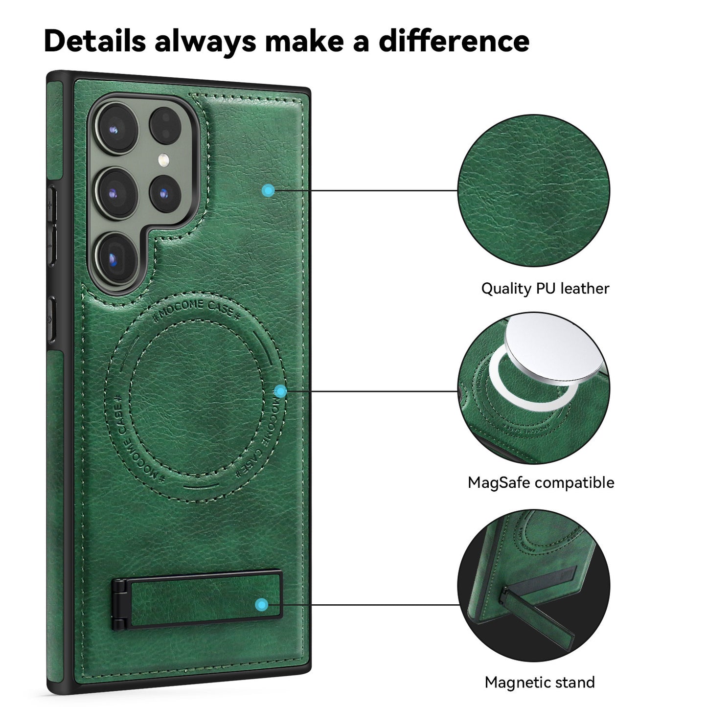 Magnetic Anti-fall Leather Phone Case With Invisible Holder For Galaxy
