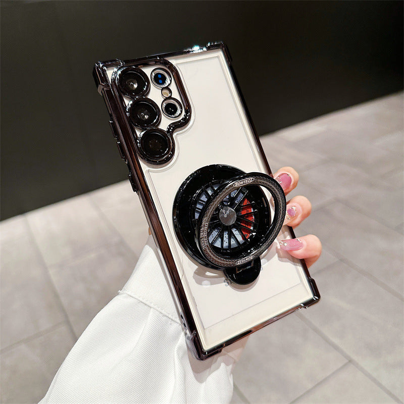 Galaxy Electroplated Four-corner Anti-fall Rotating Gyroscope Phone Case With Magnetic Bracket