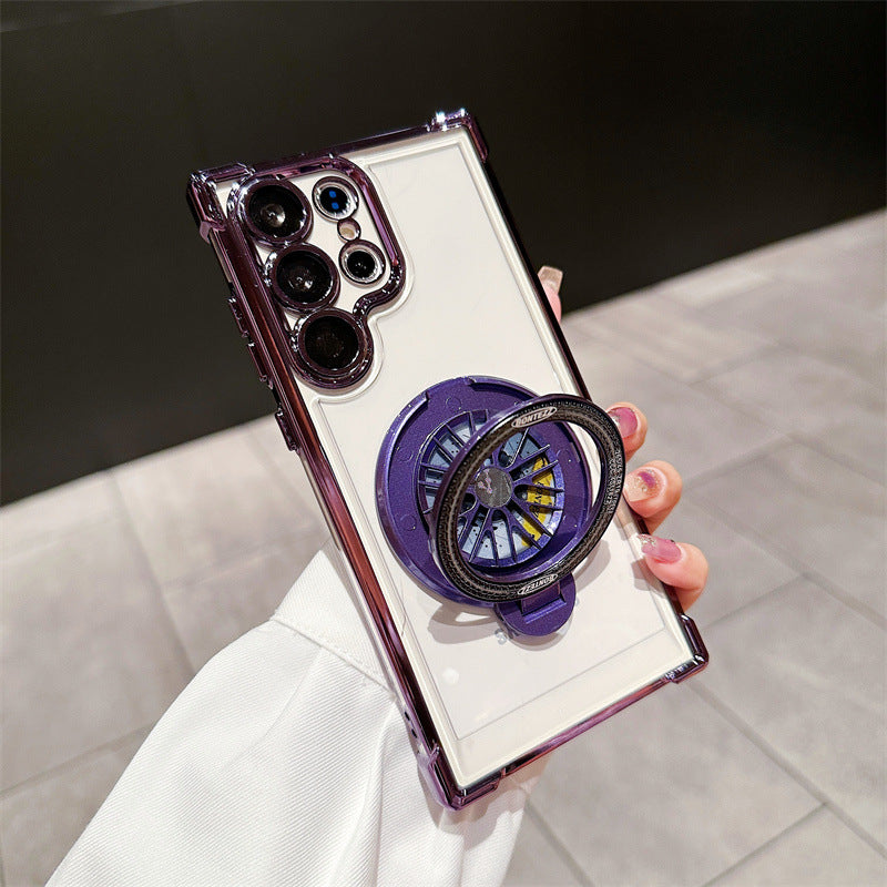 Galaxy Electroplated Four-corner Anti-fall Rotating Gyroscope Phone Case With Magnetic Bracket
