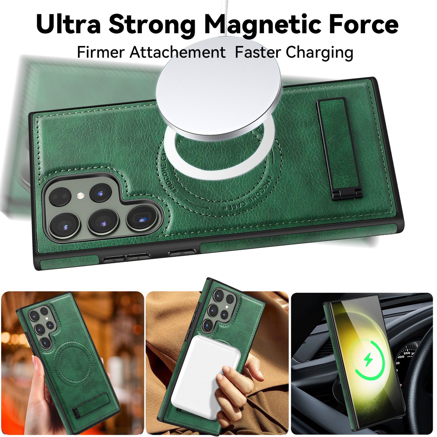 Magnetic Anti-fall Leather Phone Case With Invisible Holder For Galaxy