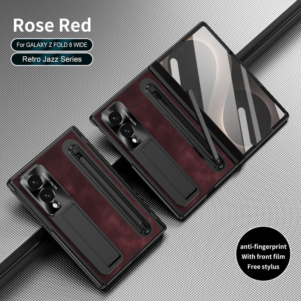 Jazz Retro Style Anyi-fall Protective Leather Phone Case For Galaxy Fold 8/7/6/5/4 With Front Protection Film And Stylus