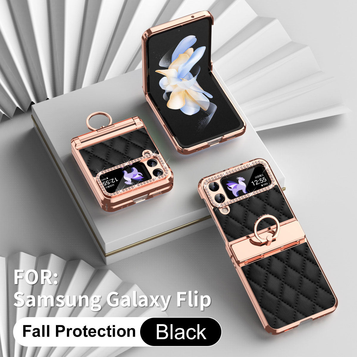Luxury Leather Ring Holder Phone Case For Samsung Galaxy Z Flip5 Flip4 Flip3 - Mycasety Mycasety