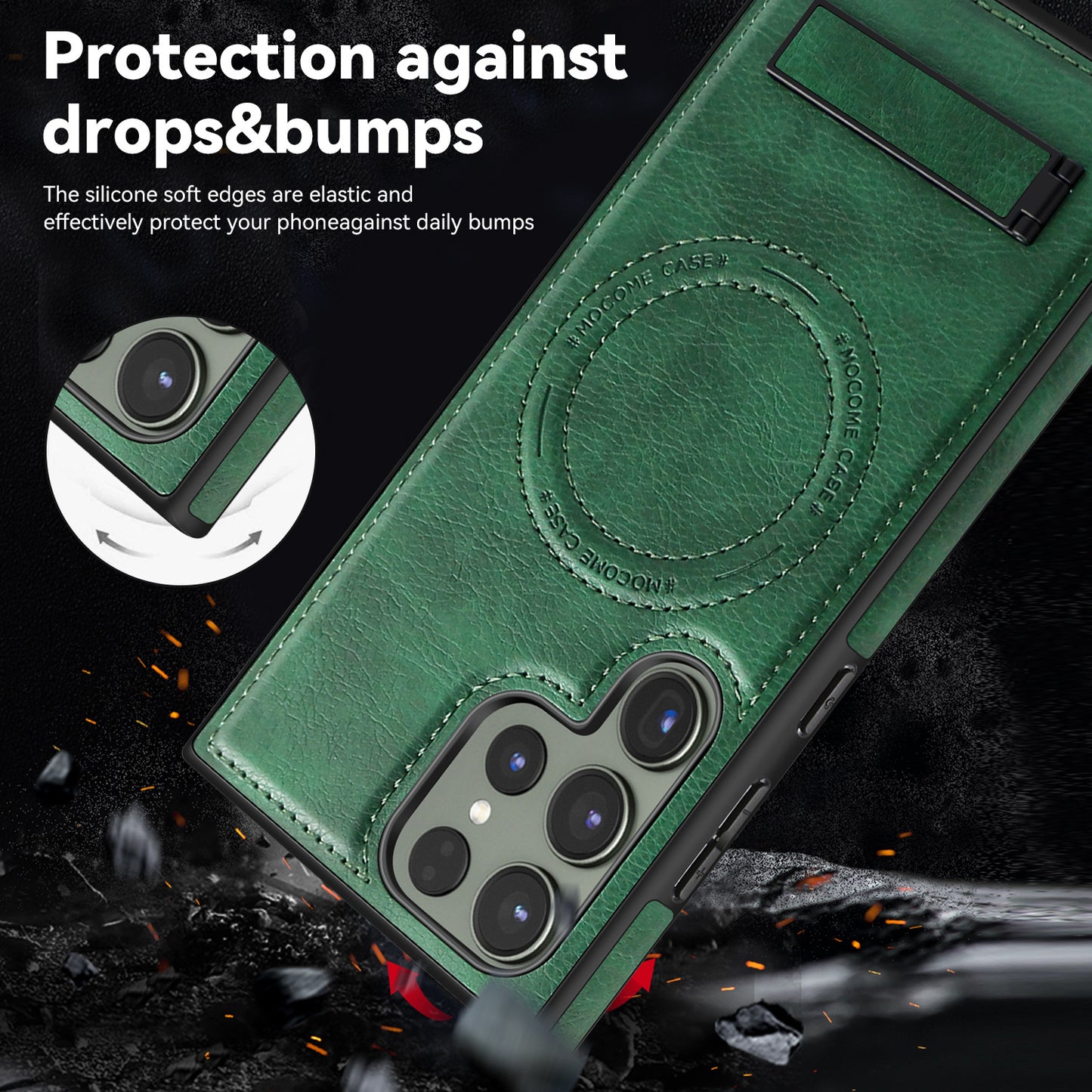 Magnetic Anti-fall Leather Phone Case With Invisible Holder For Galaxy