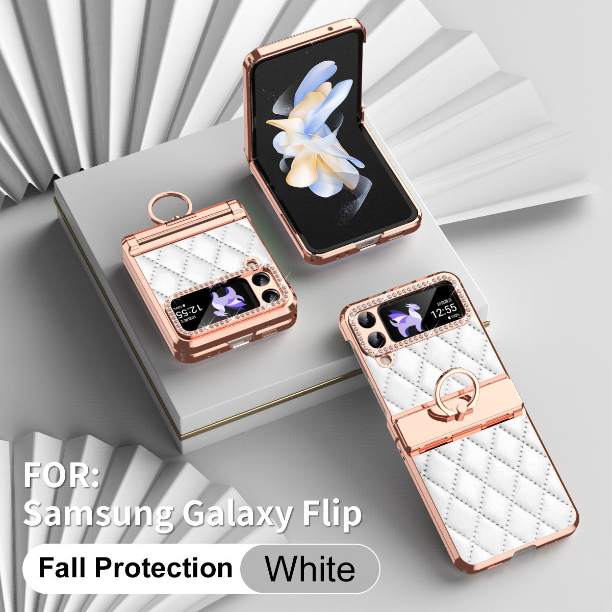 Luxury Leather Ring Holder Phone Case For Samsung Galaxy Z Flip5 Flip4 Flip3 - Mycasety Mycasety