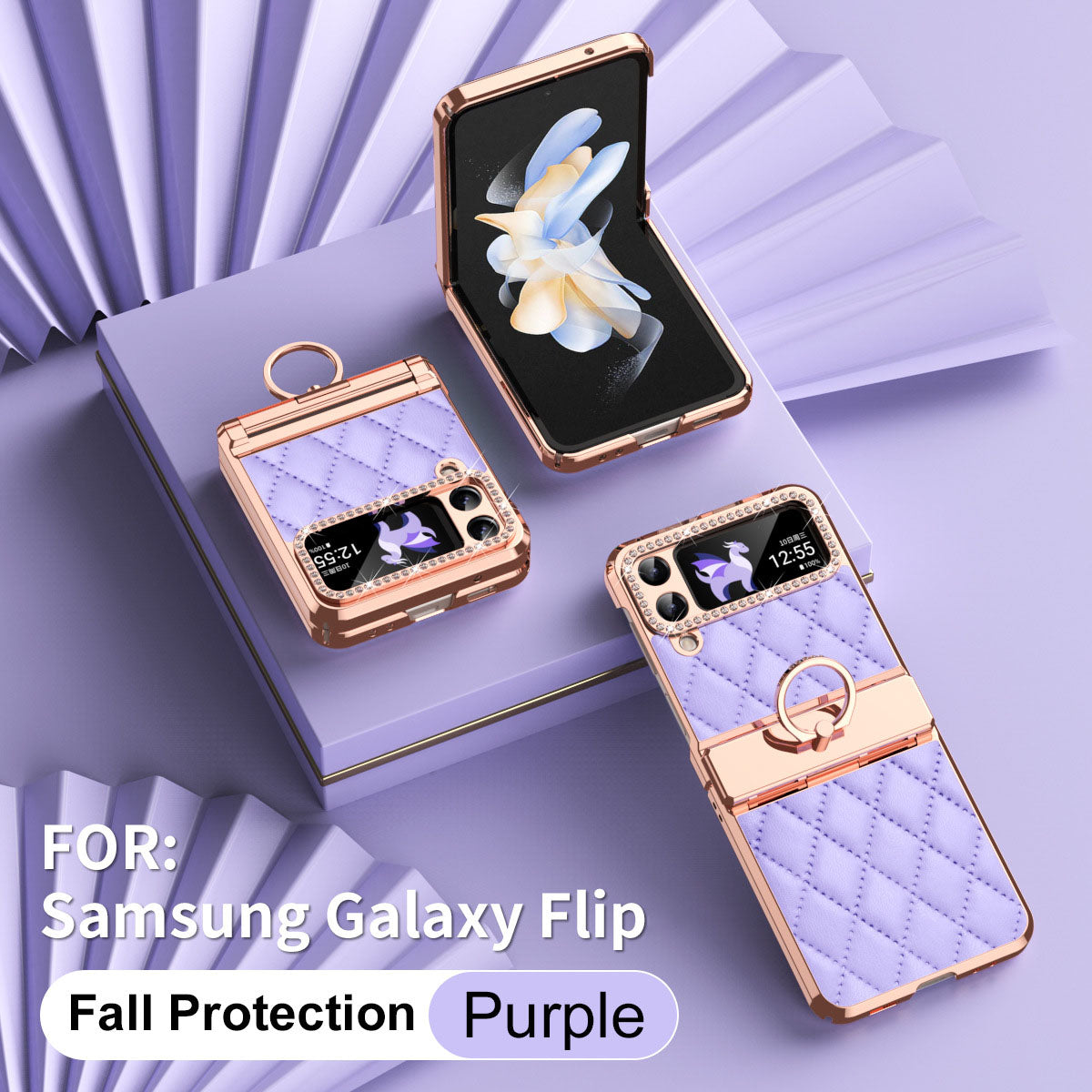 Luxury Leather Ring Holder Phone Case For Samsung Galaxy Z Flip5 Flip4 Flip3 - Mycasety Mycasety