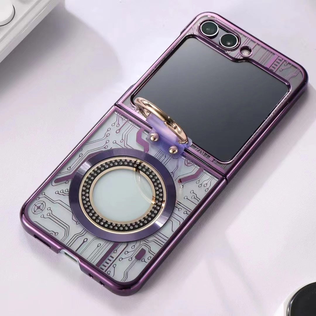 Cyberpunk Magnetic Wireless Charging Protective Phone Case For Galaxy Z Flip5 Flip4 Flip3 Purple / Galaxy Z Flip5 Cyberpunk Magnetic Wireless Charging Protective Phone Case For Galaxy Z Flip5 Flip4 Flip3 Purple / Galaxy Z Flip5