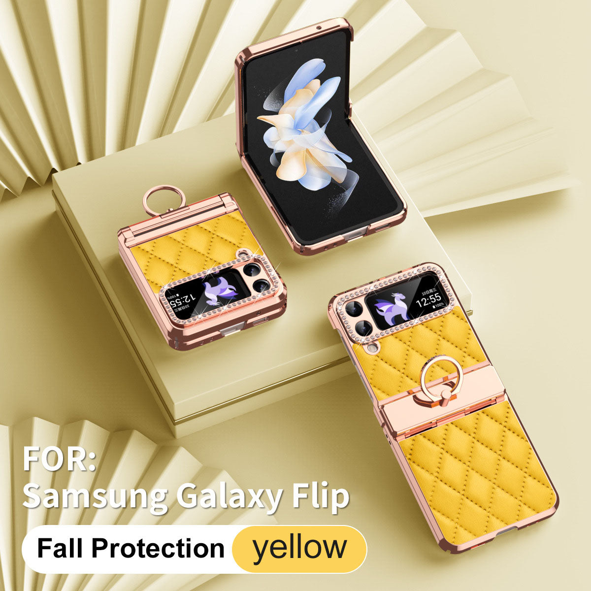 Luxury Leather Ring Holder Phone Case For Samsung Galaxy Z Flip5 Flip4 Flip3 - Mycasety Mycasety