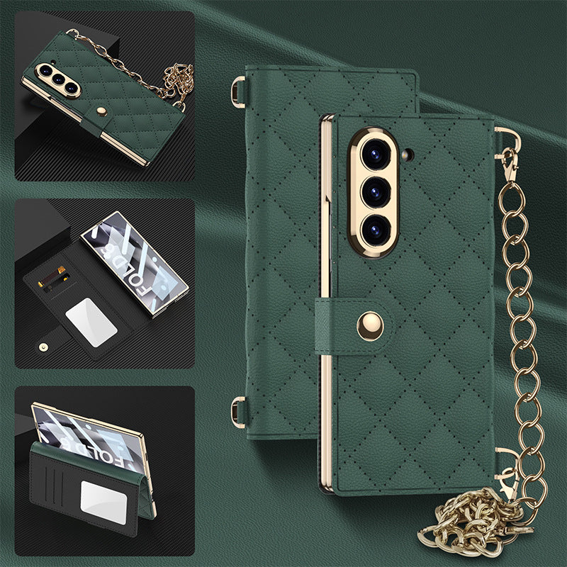 Luxurious Leather Phone Cover With Metal Chain For Galaxy Z Fold 7/6