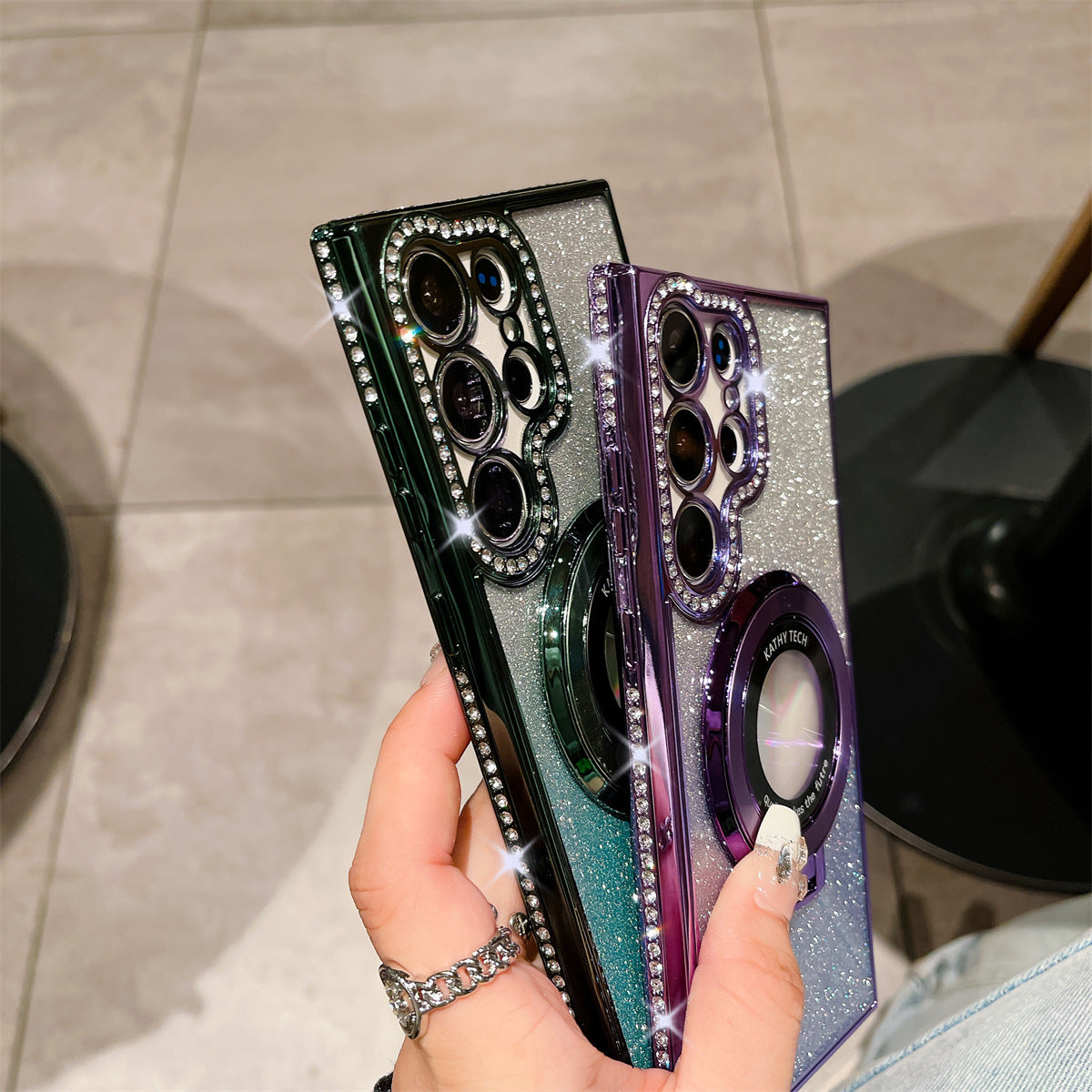 Glitter Diamond Magnetic Magsafe Ring Holder Case For Samsung Galaxy - Mycasety Mycasety