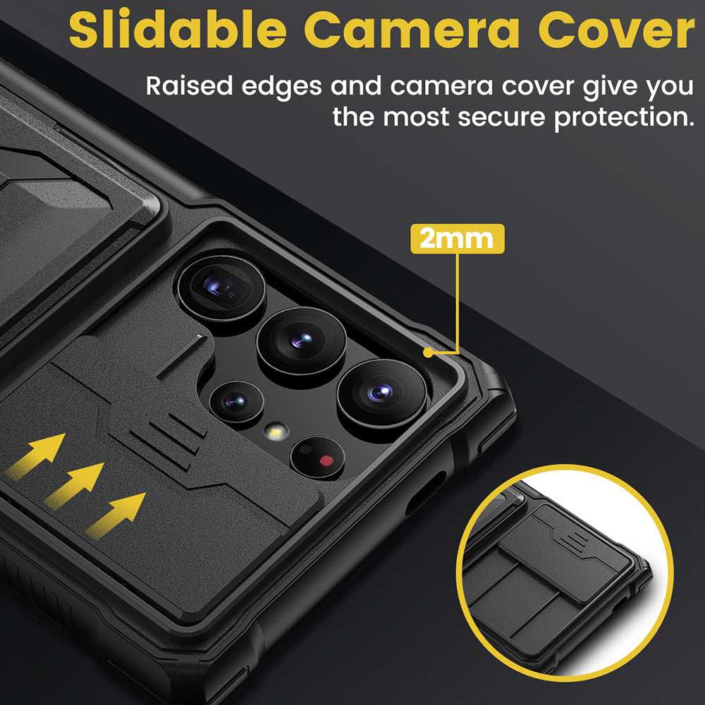 Galaxy Mecha All-inclusive Protection Phone Case With Camera Cover And Wallet Card Holder