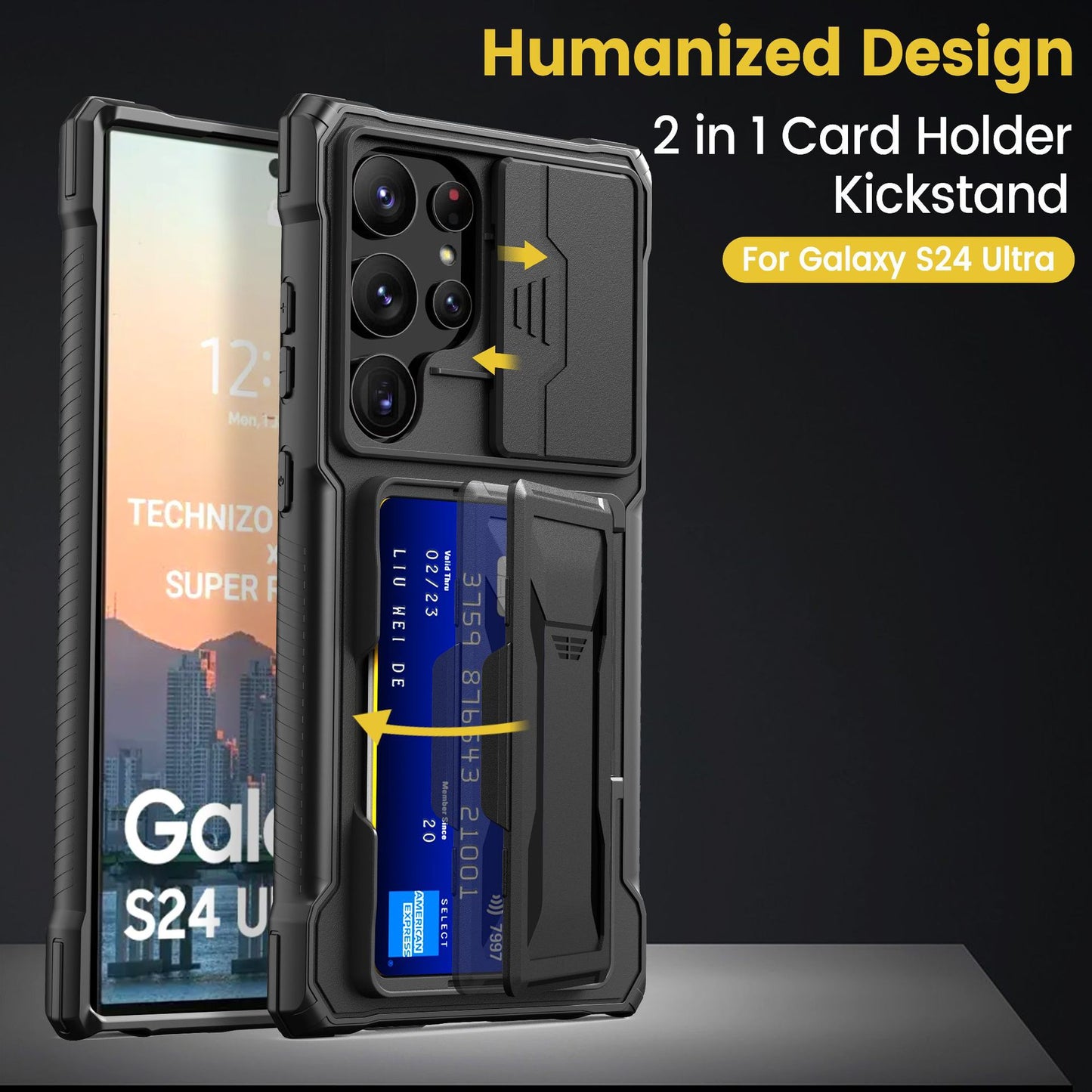 Galaxy Mecha All-inclusive Protection Phone Case With Camera Cover And Wallet Card Holder