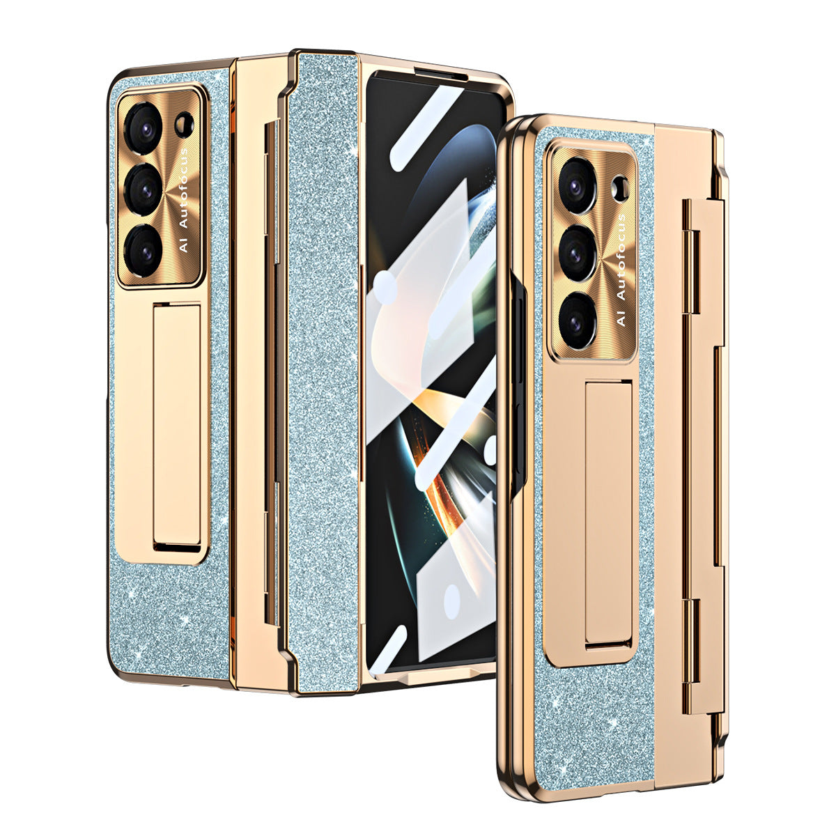 Luxury Crystal Gold Electroplated Shockproof Phone Case With Screen Protector For Galaxy Z Fold 7/6/5/4/3
