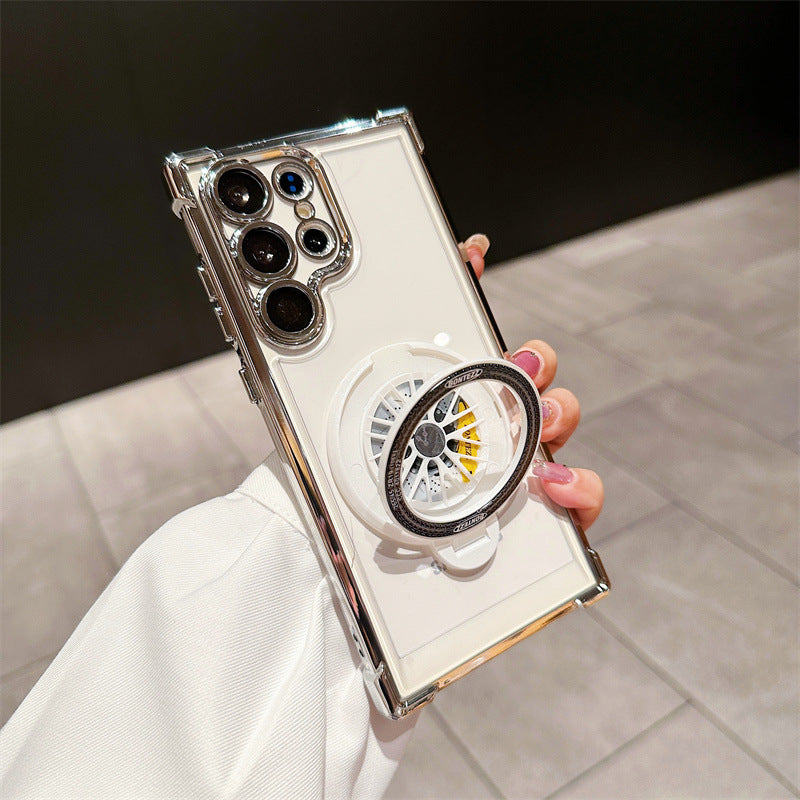 Galaxy Electroplated Four-corner Anti-fall Rotating Gyroscope Phone Case With Magnetic Bracket