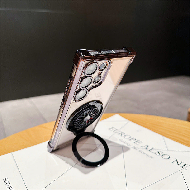 Galaxy Electroplated Four-corner Anti-fall Rotating Gyroscope Phone Case With Magnetic Bracket