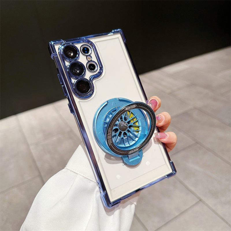 Galaxy Electroplated Four-corner Anti-fall Rotating Gyroscope Phone Case With Magnetic Bracket