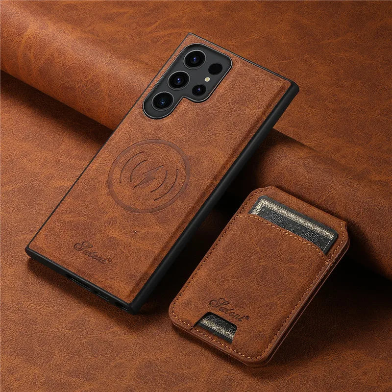 Magnetic Anti-fall Leather Phone Case With Card Holder For Galaxy