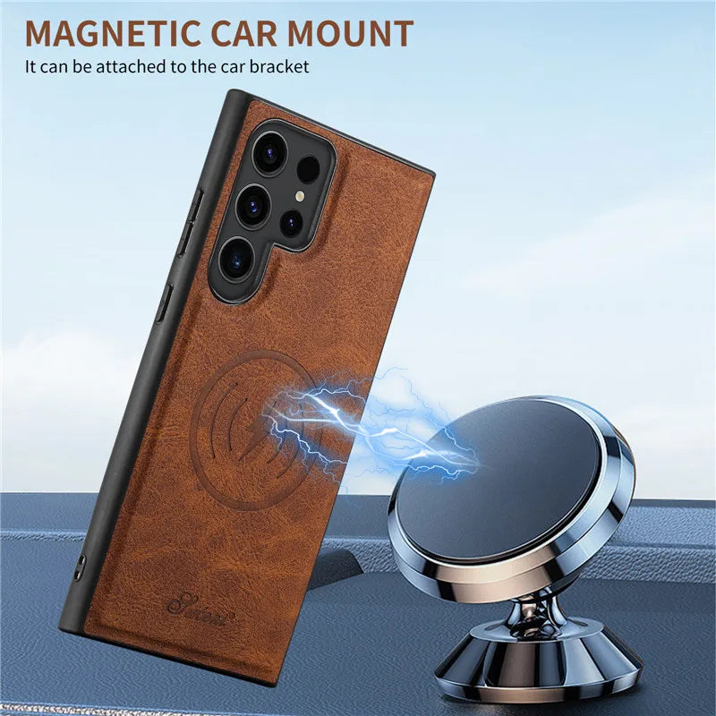 Magnetic Anti-fall Leather Phone Case With Card Holder For Galaxy