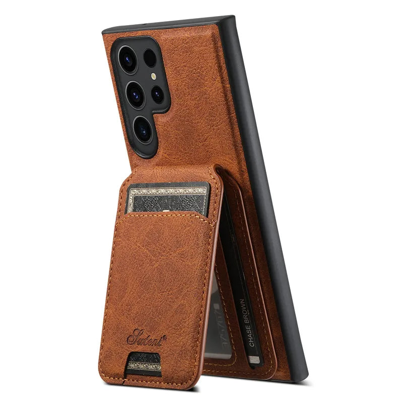 Magnetic Anti-fall Leather Phone Case With Card Holder For Galaxy